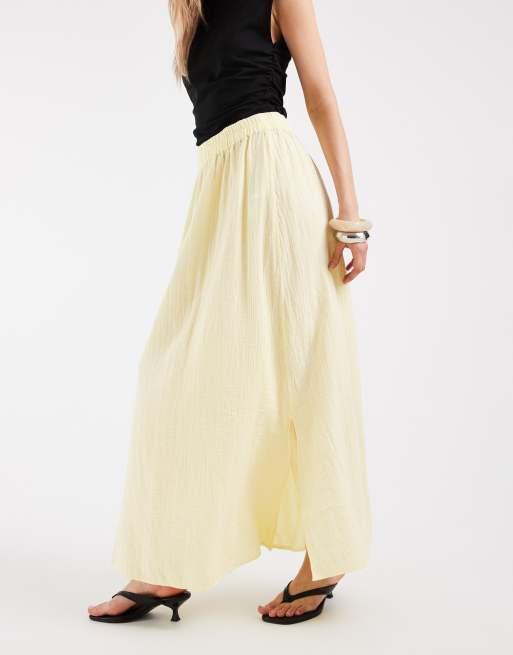 Pieces cotton maxi skirt in pastel yellow, 2 of 5