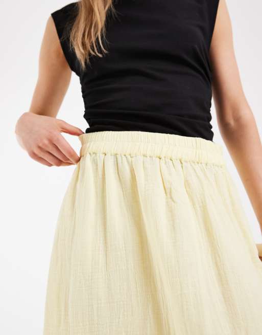 Pieces cotton maxi skirt in pastel yellow, 3 of 5
