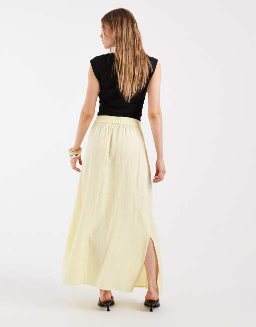 Pieces cotton maxi skirt in pastel yellow, 5 of 5