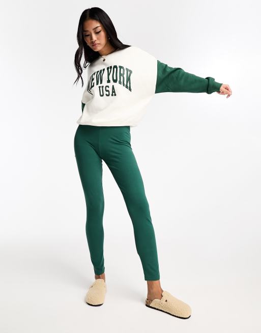 Pieces cotton stretch high waisted leggings in green