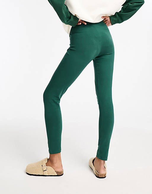 Pieces cotton stretch high waisted leggings in green