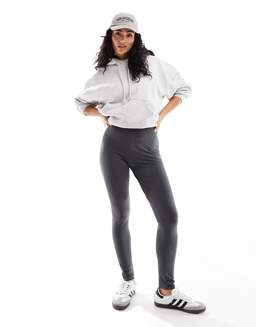 Pieces cotton stretch high waisted leggings in grey