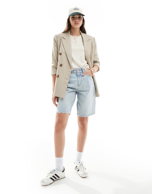 Pieces cotton t-shirt with fold up detail in cream, 3 of 4
