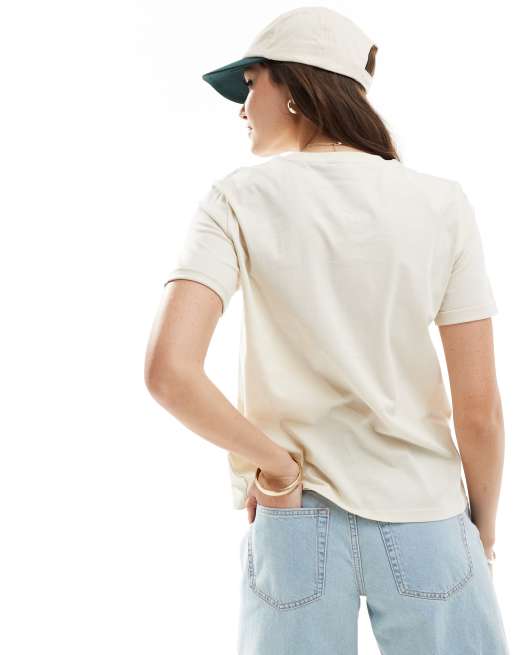 Pieces cotton t-shirt with fold up detail in cream, 4 of 4