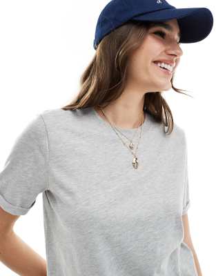 Pieces Pieces cotton t-shirt with fold up detail in grey