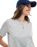 [Pieces] Pieces cotton t-shirt with fold up detail in grey L Light Grey Melange