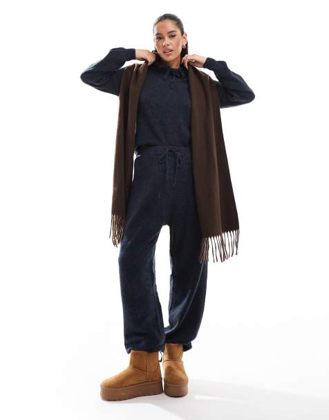 Pieces cozy knitted cuffed jogger co-ord in navy melange - view 1
