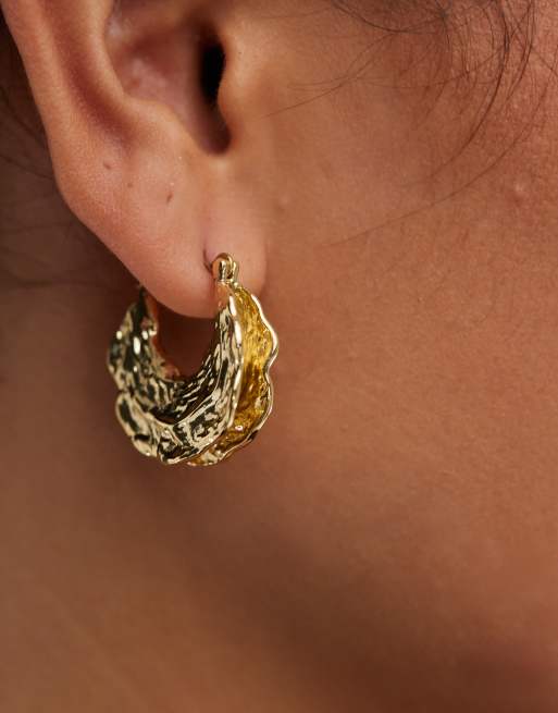 Pieces - Créoles effet fondu en plaqué or 18 carats avec boîte cadeau - Doré