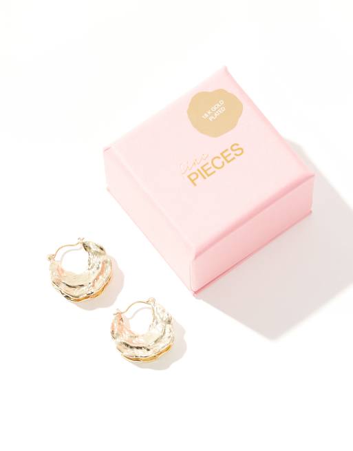 Pieces - Créoles effet fondu en plaqué or 18 carats avec boîte cadeau - Doré, 3 de 4