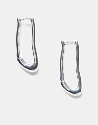 Pieces - Créoles rectangulaires martelées - Argenté