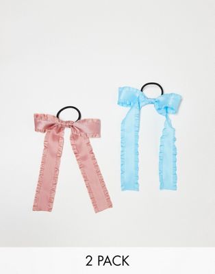 Pieces Crinckle 2 Pack Hair Bands With Bow Detail In Pink And Blue-multi