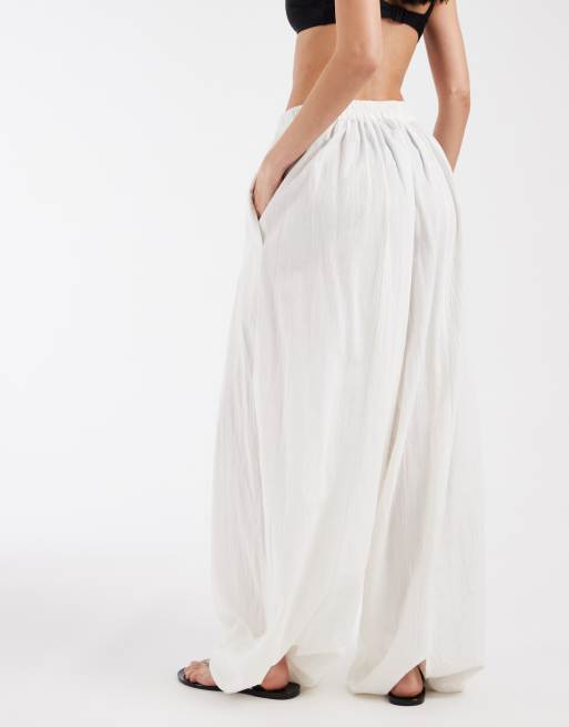 Pieces crinkle cotton balloon pants in white, 5 of 5