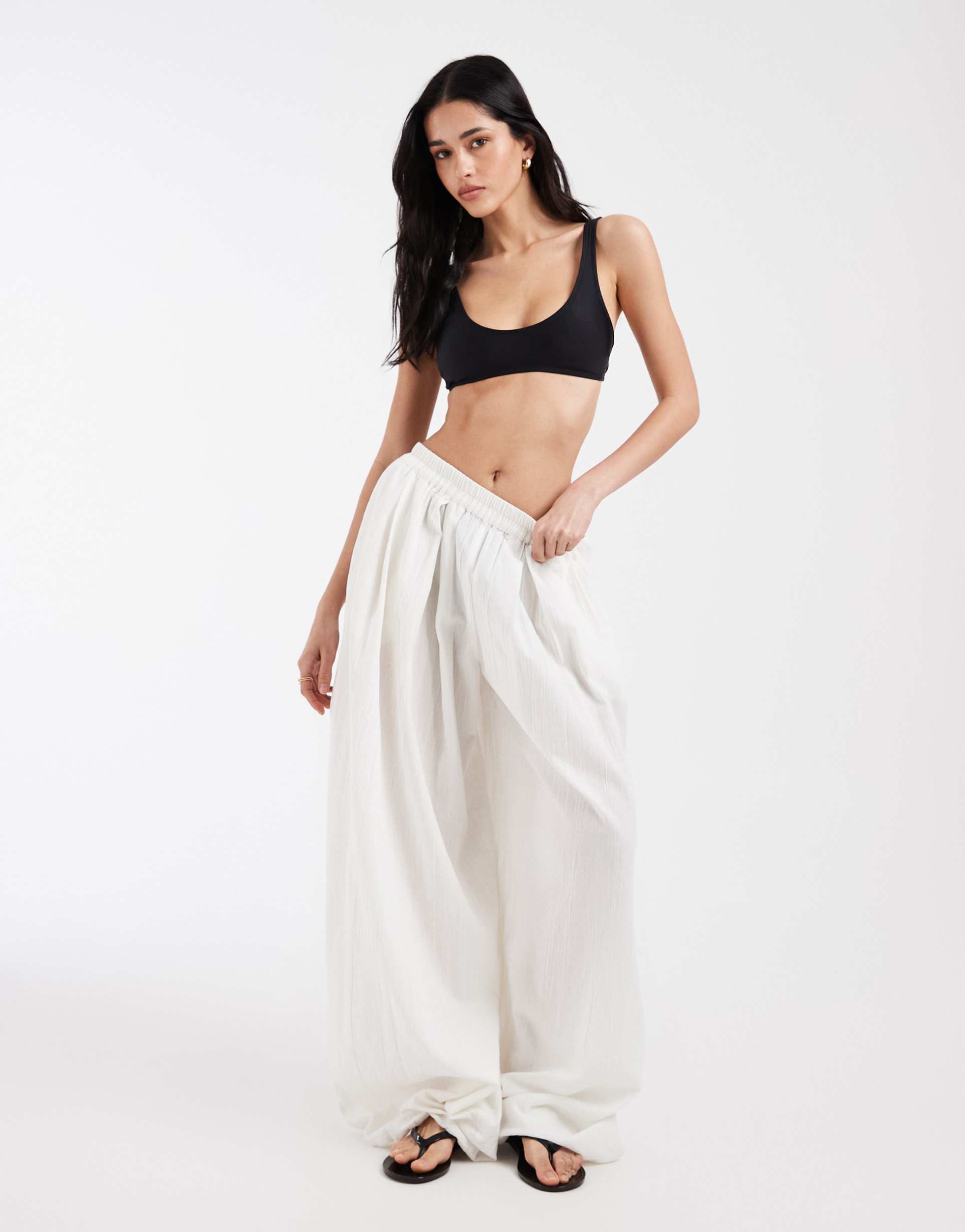 pieces crinkle cotton balloon sleeve pants in white