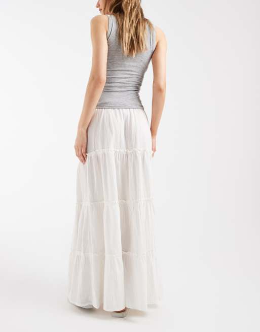 Pieces crinkle cotton tiered boho maxi skirt in white, 5 of 5