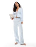 [Pieces] Pieces crinkle cotton wide leg pants co-ord in light blue S Light Blue