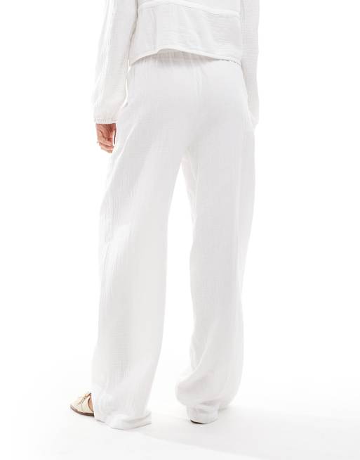 Pieces crinkle cotton wide leg pants in cloud white - part of a set, 5 of 5
