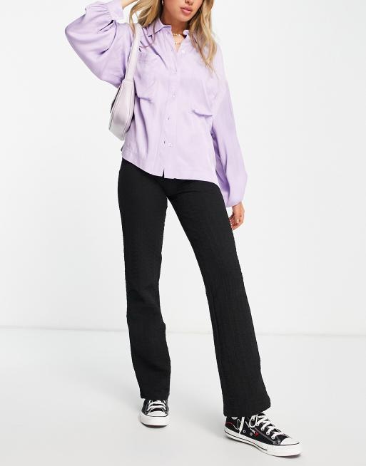 PIECES crinkle wide-legged pants in black