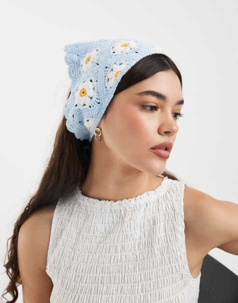 PIECES crochet daisy floral headband in blue - view 1