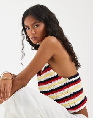 Pieces Crochet Knit Cami Top In Multi