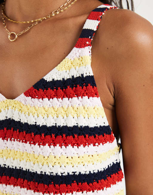 Pieces crochet knitted cami top in retro multi stripe, 2 of 4
