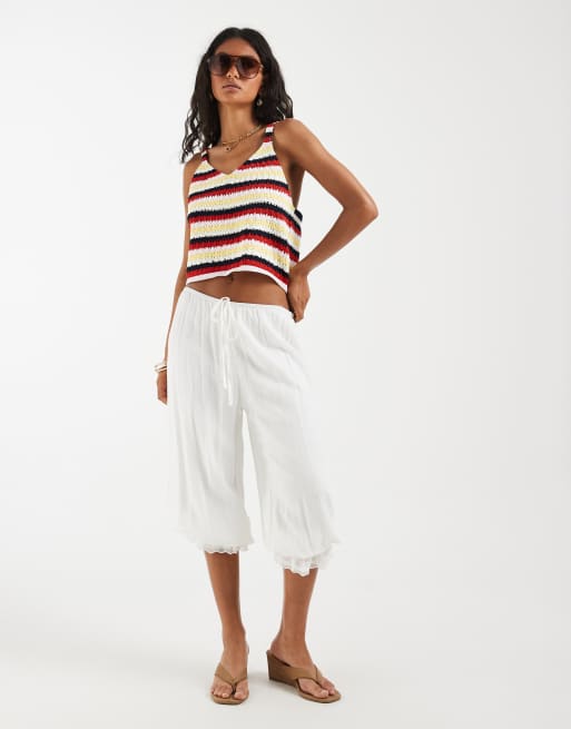 Pieces crochet knitted cami top in retro multi stripe, 3 of 4