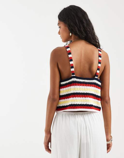 Pieces crochet knitted cami top in retro multi stripe, 4 of 4