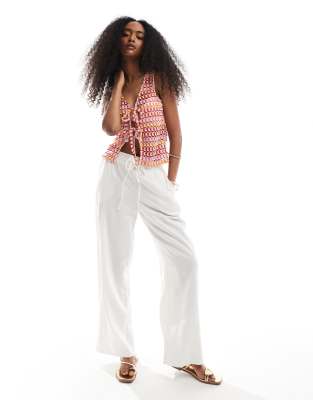 Pieces Crochet Sleeveless Tie Front Top In Multi