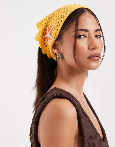 PIECES crochet starfish headband in yellow and orange - view 1