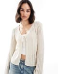 [Pieces] Pieces crochet tie front cardigan in birch cream-White XS Birch