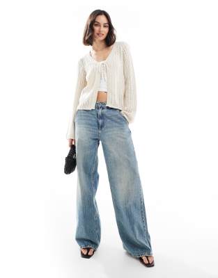 Shop Pieces Crochet Tie Front Cardigan In White