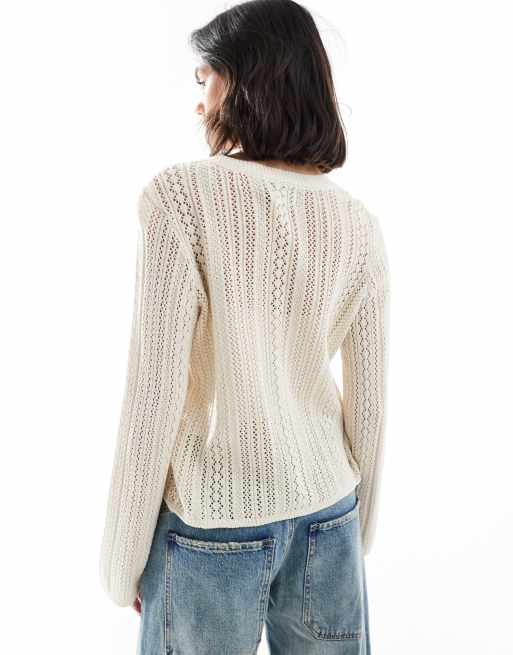 Pieces crochet tie front cardigan in birch cream, 4 of 4