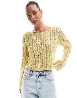 Crop top en maille crochet  rayures - banane - Pieces - Modalova