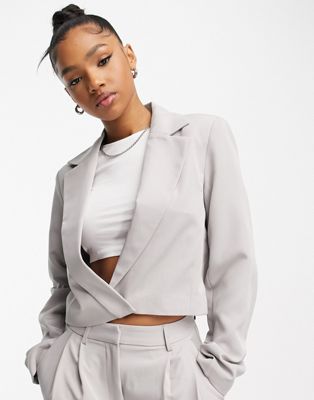 Pieces cropped blazer co-ord in grey