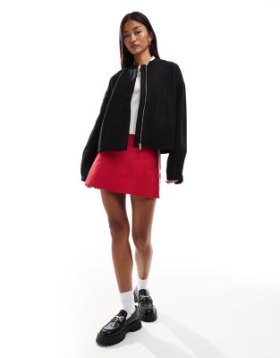 Pieces Cropped Bomber Jacket In Black