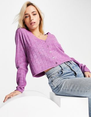 Pieces cropped cardigan in bright purple