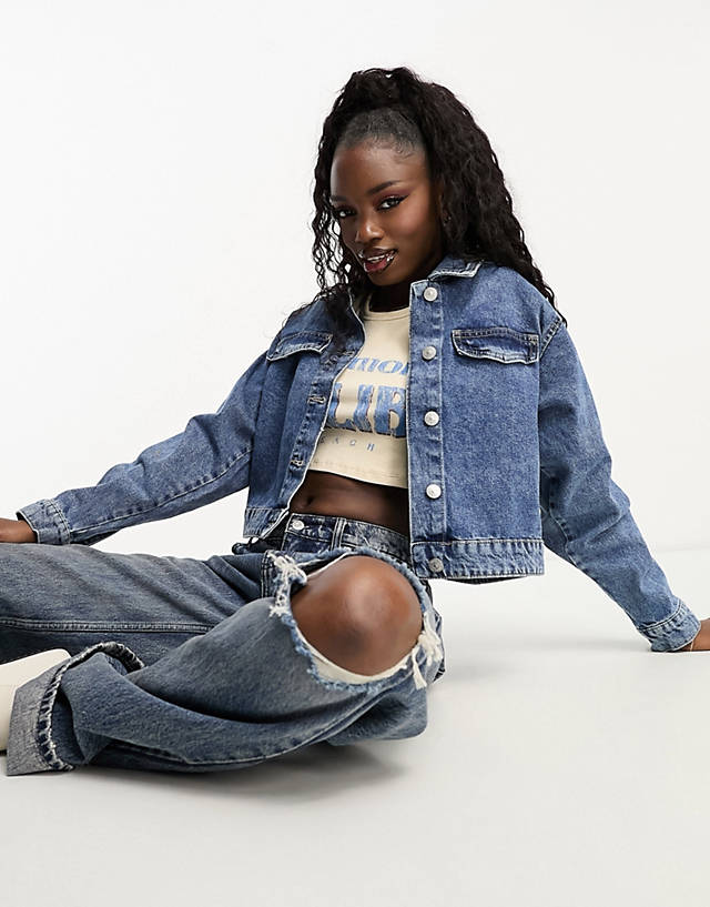 Pieces - cropped denim jacket in blue