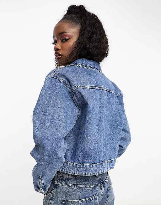 Cropped green hot sale denim jacket