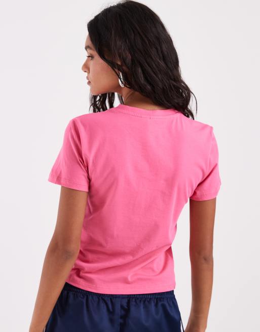 Pieces cropped hibiscus graphic t-shirt in pink and orange, 4 of 4