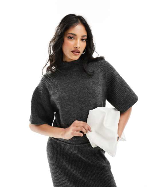 Pieces cropped jumper in charcoal (part of a set)