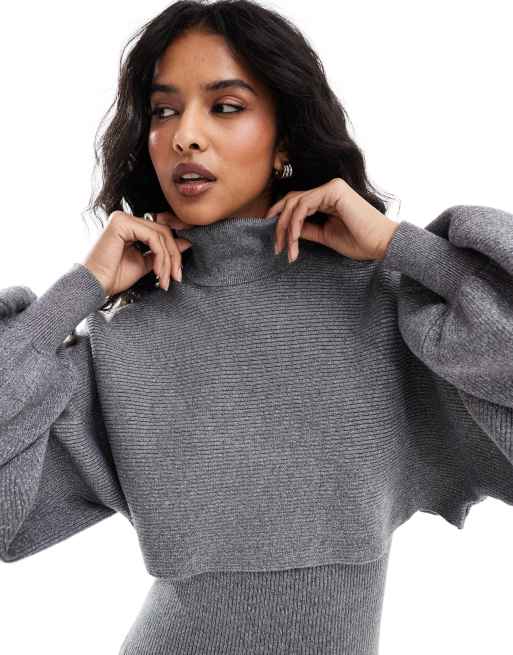 Pieces cropped turtleneck sweater in silver glitter part of a set ASOS