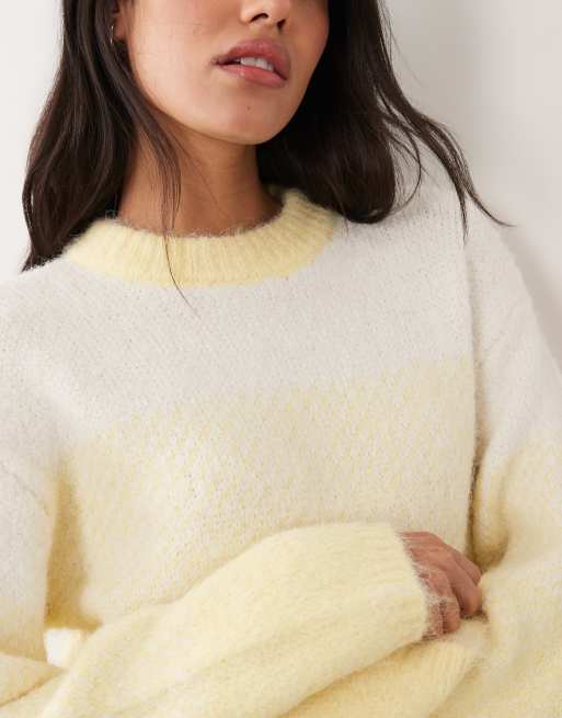 Pieces cunky knit oversized jumper in cream and yellow, 2 of 4