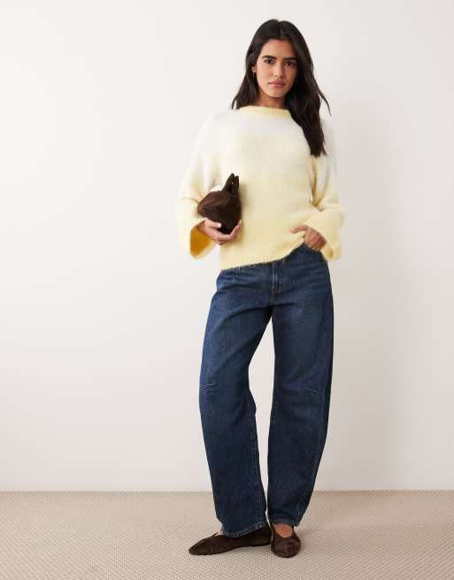 Pieces cunky knit oversized jumper in cream and yellow, 3 of 4