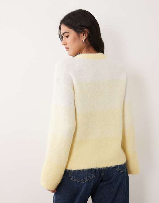 Pieces cunky knit oversized jumper in cream and yellow, 4 of 4