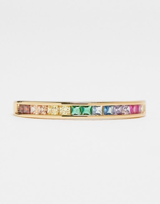 Pieces Curve - 18k vergulde stapelring met regenboogkristallen in goud , 2 van 3