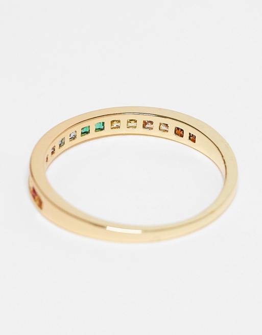 Pieces Curve - 18k vergulde stapelring met regenboogkristallen in goud , 3 van 3