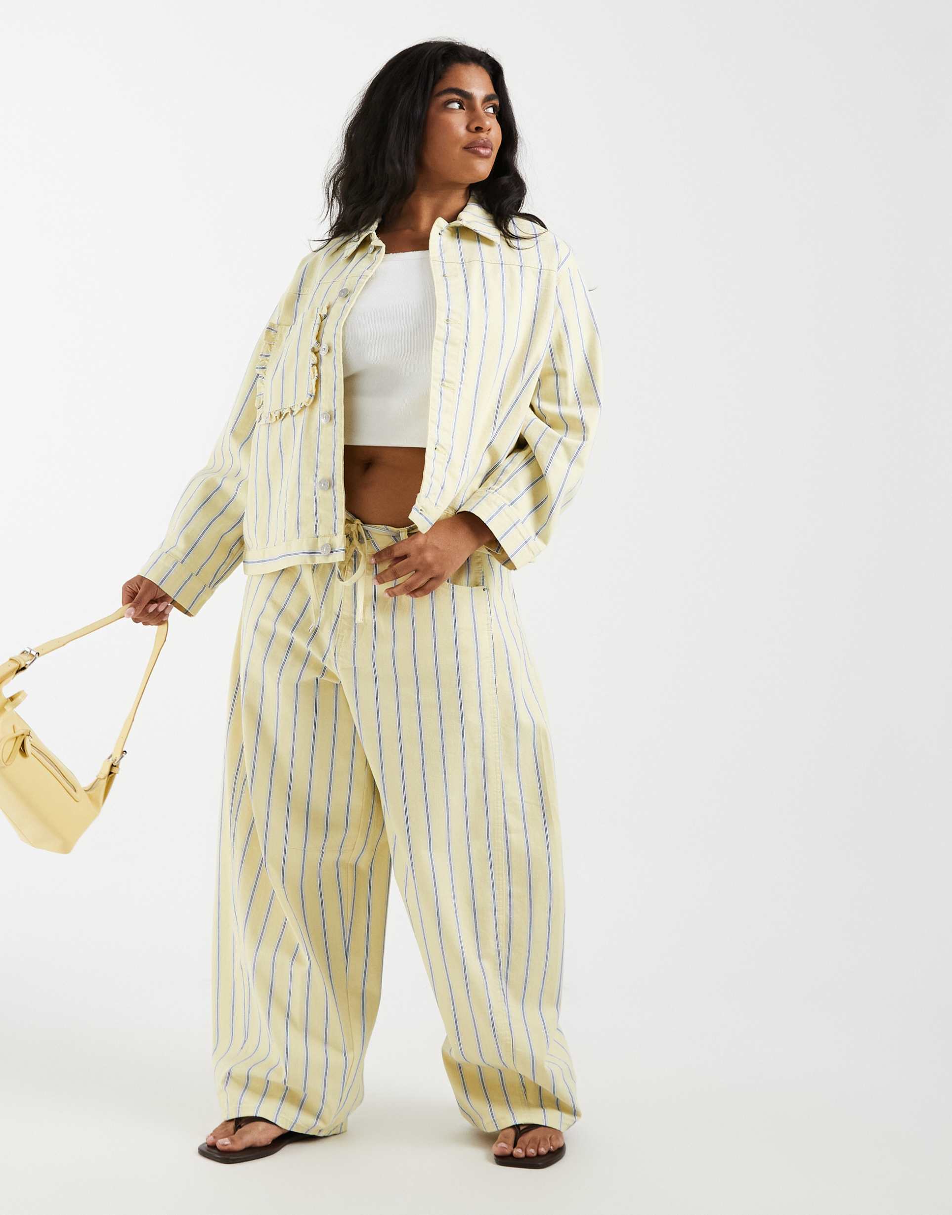 pieces curve barrel jeans in yellow and blue stripes - part of a set