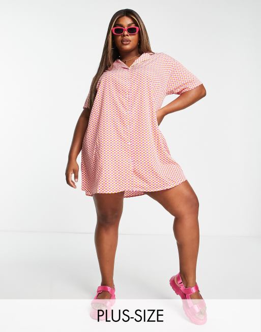 Pieces Curve beach shirt dress in checkerboard | ASOS