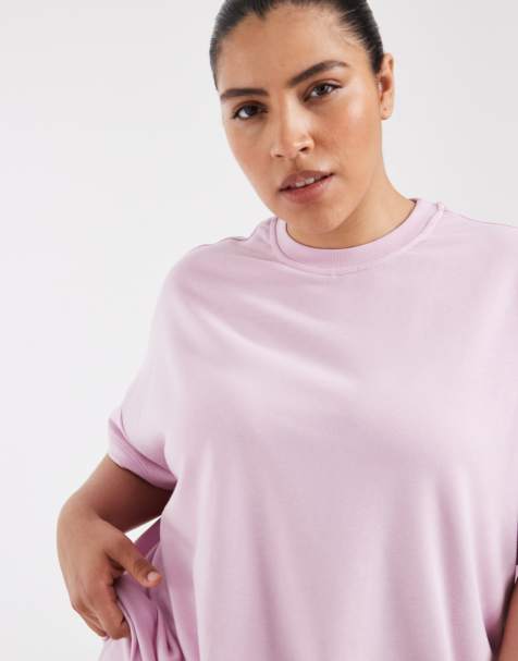 Pieces Curve boxy sweat t-shirt co-ord in light pink - view 1
