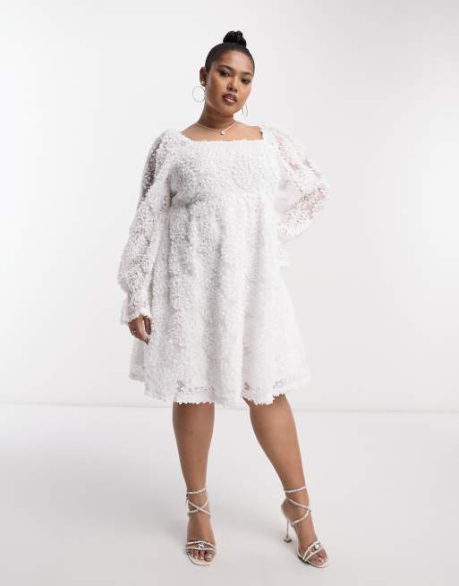 Pieces Curve – Bride To Be – Exklusives Mini-Brautkleid aus weißer Spitze mit Skater-Schnitt und eckigem Ausschnitt