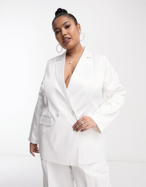 Pieces Curve Bride To Be satin longline blazer in white